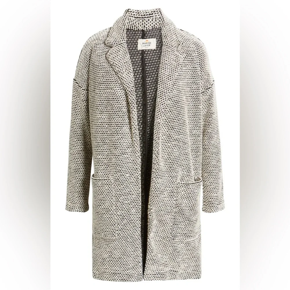 Marine Layer Birdseye Long Cardigan Jacket Sweater Beige Black XL - Picture 5 of 11